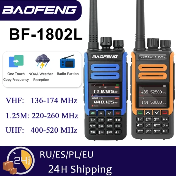 Baofeng BF-1802L Walkie Talkie Tri-Band 2200mah 5Watt Wireless Copy Frequency FM NOAA 999 Channels CB Two Way Radios