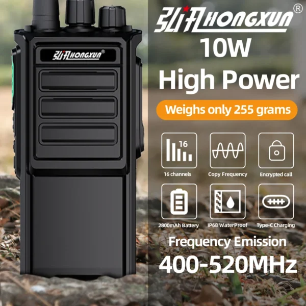 Hongxun Walkie-talkie HP685 Portable 10W C-type Charging Port Voice Transmission Device for Outdoor Hunting